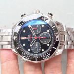 AAA Swiss Replica Omega Seamaster Diver 300M Chronograph Watch SS Black Dial